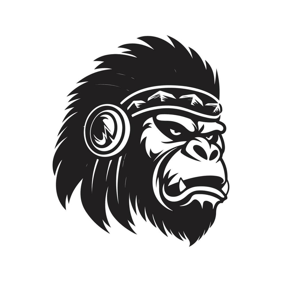 gorilla Indisch, wijnoogst logo lijn kunst concept zwart en wit kleur, hand- getrokken illustratie vector