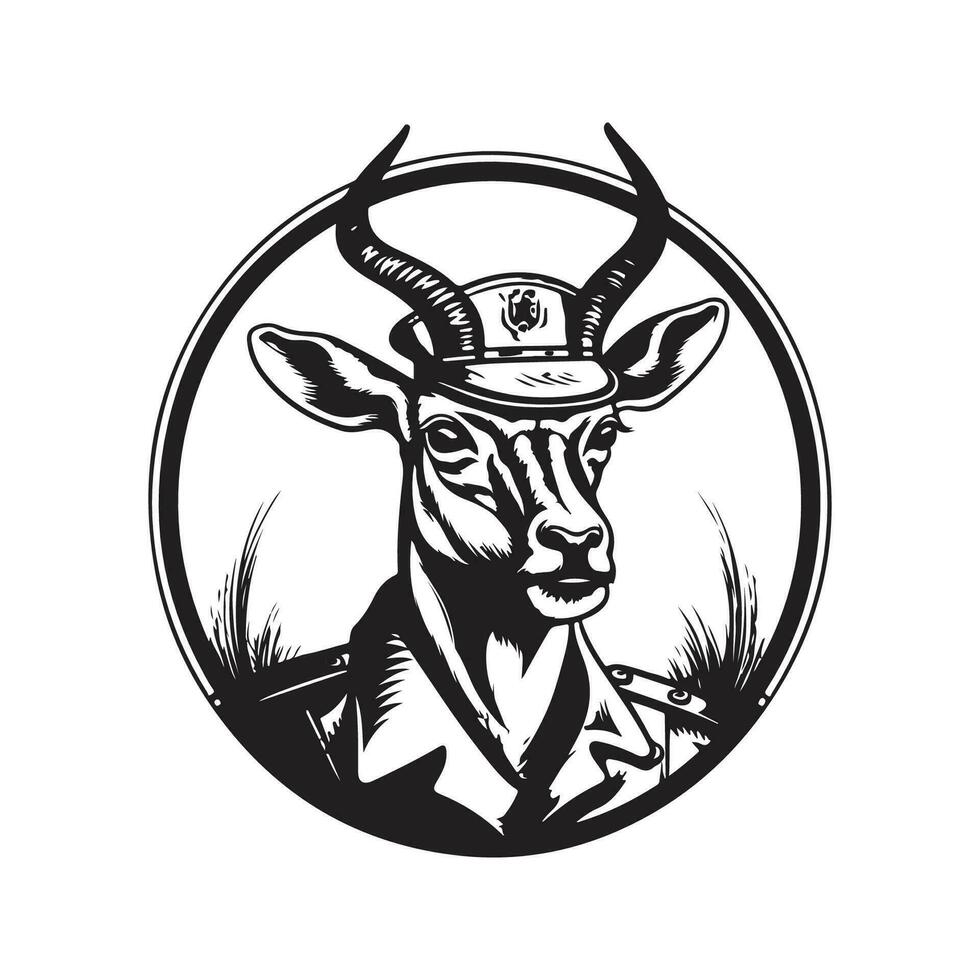 waterbok soldaat, wijnoogst logo lijn kunst concept zwart en wit kleur, hand- getrokken illustratie vector