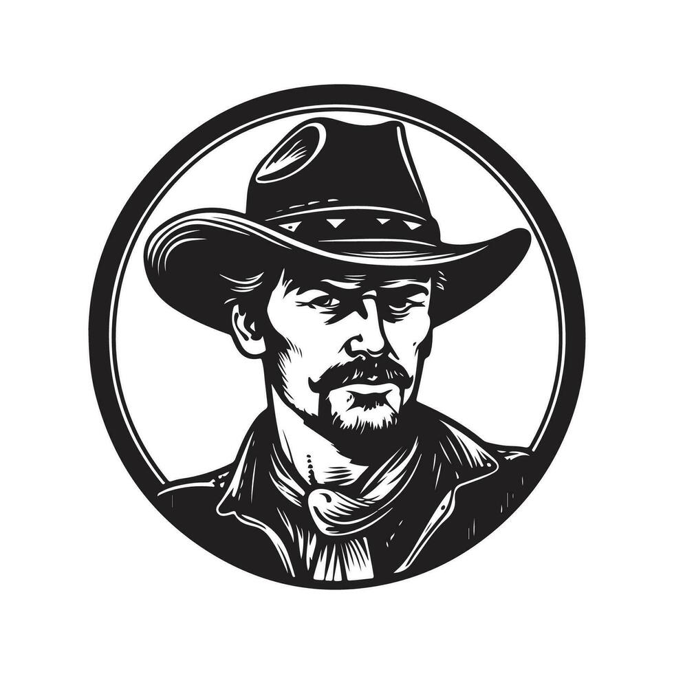 cowboy, wijnoogst logo lijn kunst concept zwart en wit kleur, hand- getrokken illustratie vector