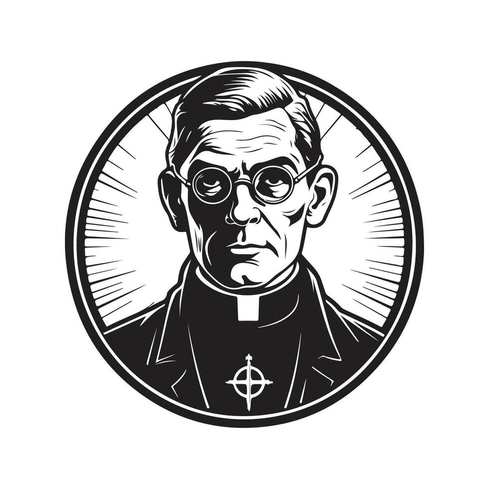 moedig priester, wijnoogst logo lijn kunst concept zwart en wit kleur, hand- getrokken illustratie vector