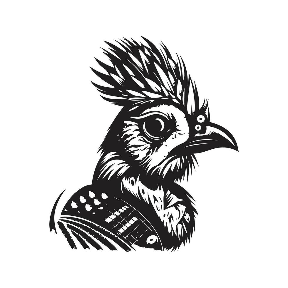 kwartel punk- rocker, wijnoogst logo lijn kunst concept zwart en wit kleur, hand- getrokken illustratie vector