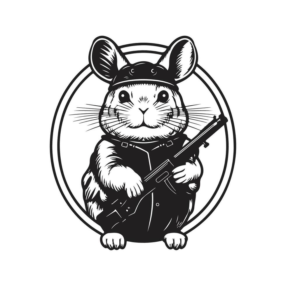 chinchilla soldaat, wijnoogst logo lijn kunst concept zwart en wit kleur, hand- getrokken illustratie vector