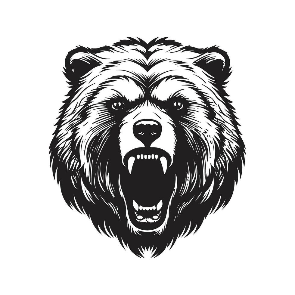 boos grizzly beer, wijnoogst logo lijn kunst concept zwart en wit kleur, hand- getrokken illustratie vector