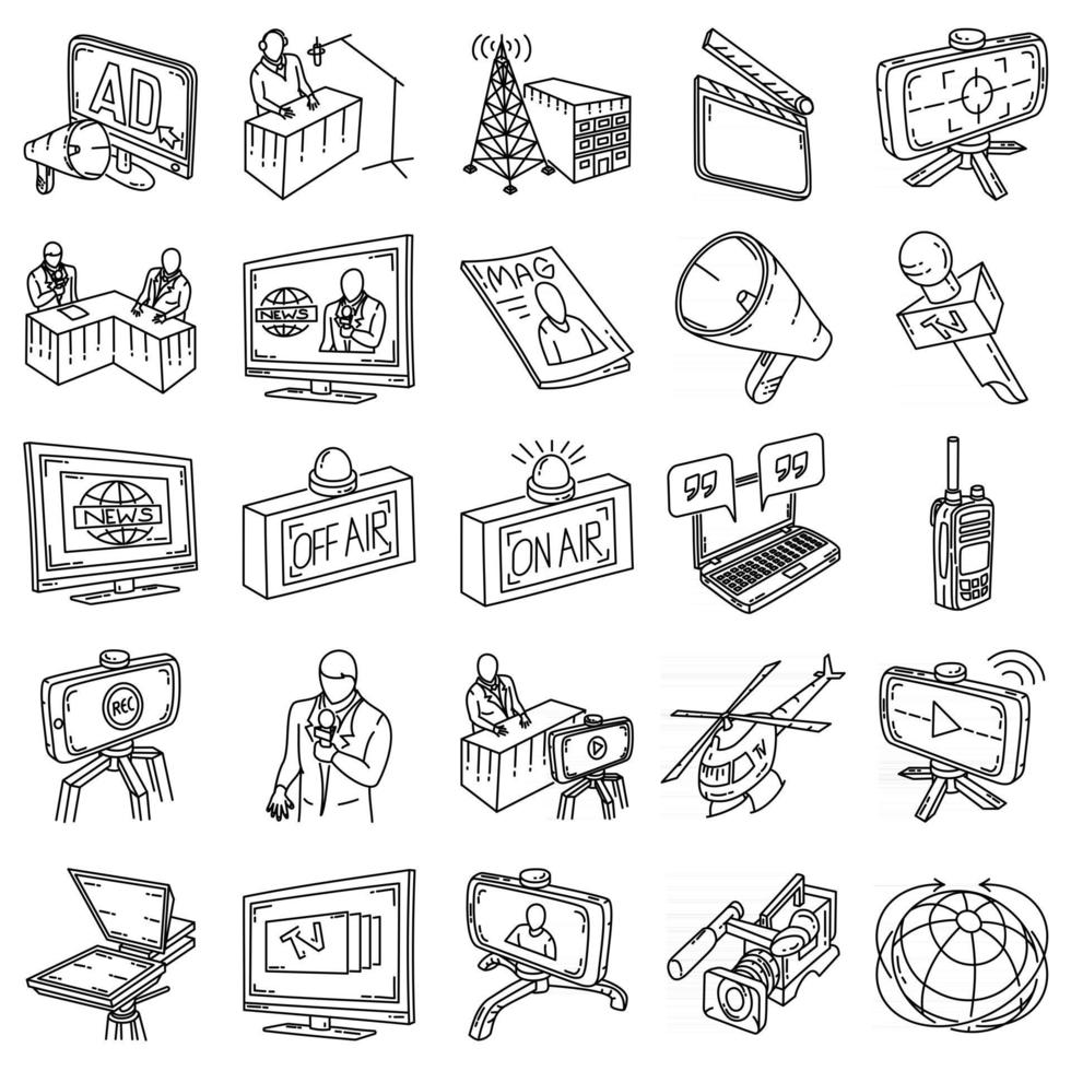 omroep ingesteld pictogram vector. doodle hand getrokken of schets pictogramstijl vector