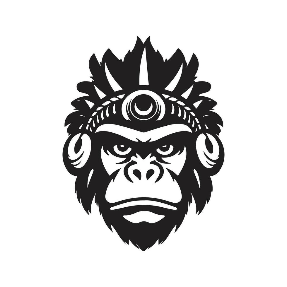 gorilla Indisch, wijnoogst logo lijn kunst concept zwart en wit kleur, hand- getrokken illustratie vector