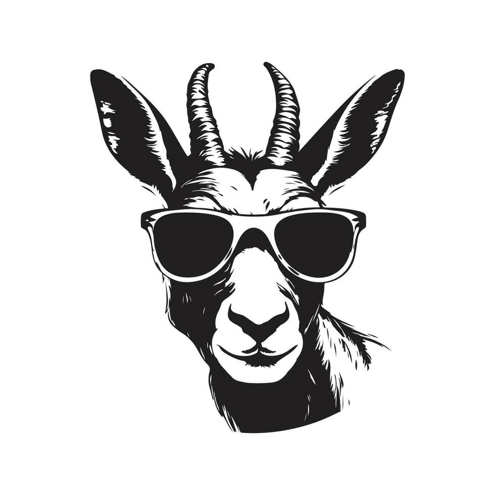 springbok vervelend zonnebril, wijnoogst logo lijn kunst concept zwart en wit kleur, hand- getrokken illustratie vector