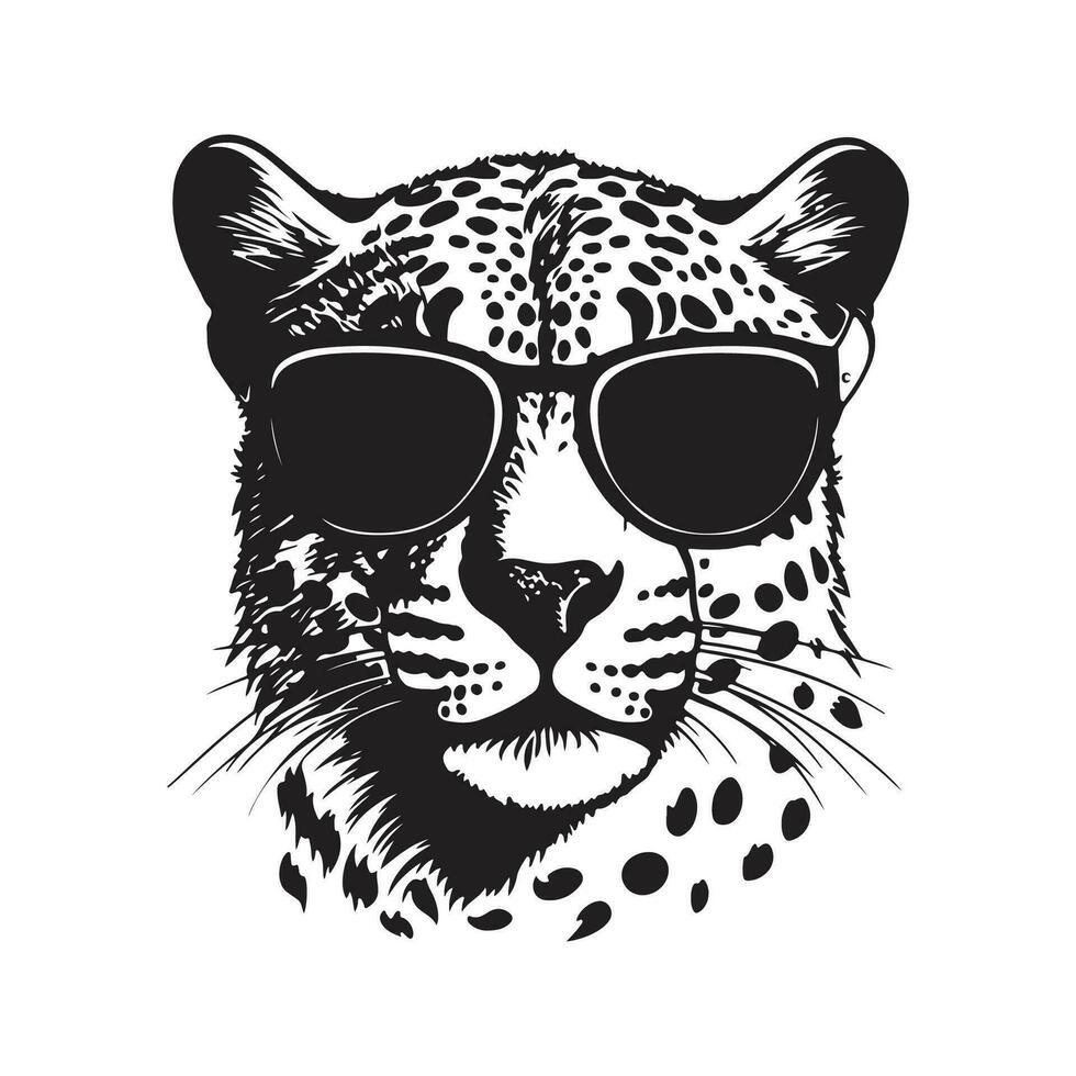 Jachtluipaard vervelend zonnebril, wijnoogst logo lijn kunst concept zwart en wit kleur, hand- getrokken illustratie vector