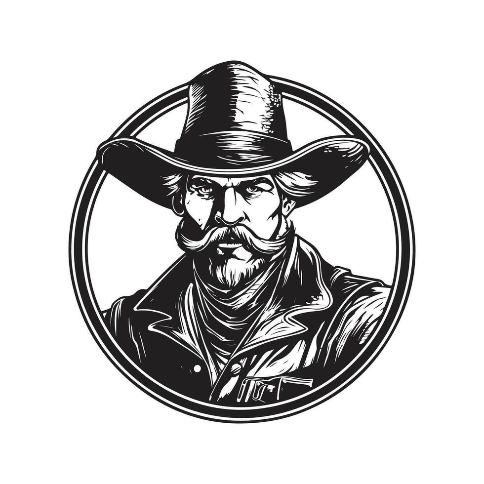 cowboy, wijnoogst logo lijn kunst concept zwart en wit kleur, hand- getrokken illustratie vector