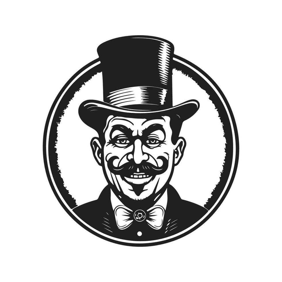 circus clown vervelend pak, wijnoogst logo lijn kunst concept zwart en wit kleur, hand- getrokken illustratie vector