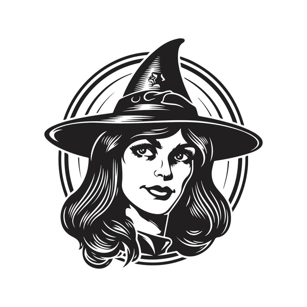 magie gebruiker grootheidswaanzin, wijnoogst logo lijn kunst concept zwart en wit kleur, hand- getrokken illustratie vector