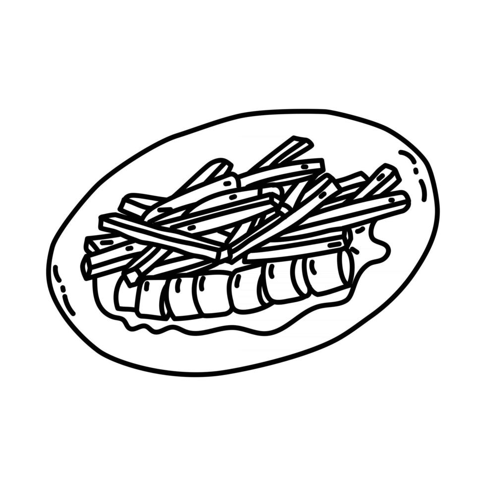 curryworst icoon. doodle hand getrokken of schets pictogramstijl vector