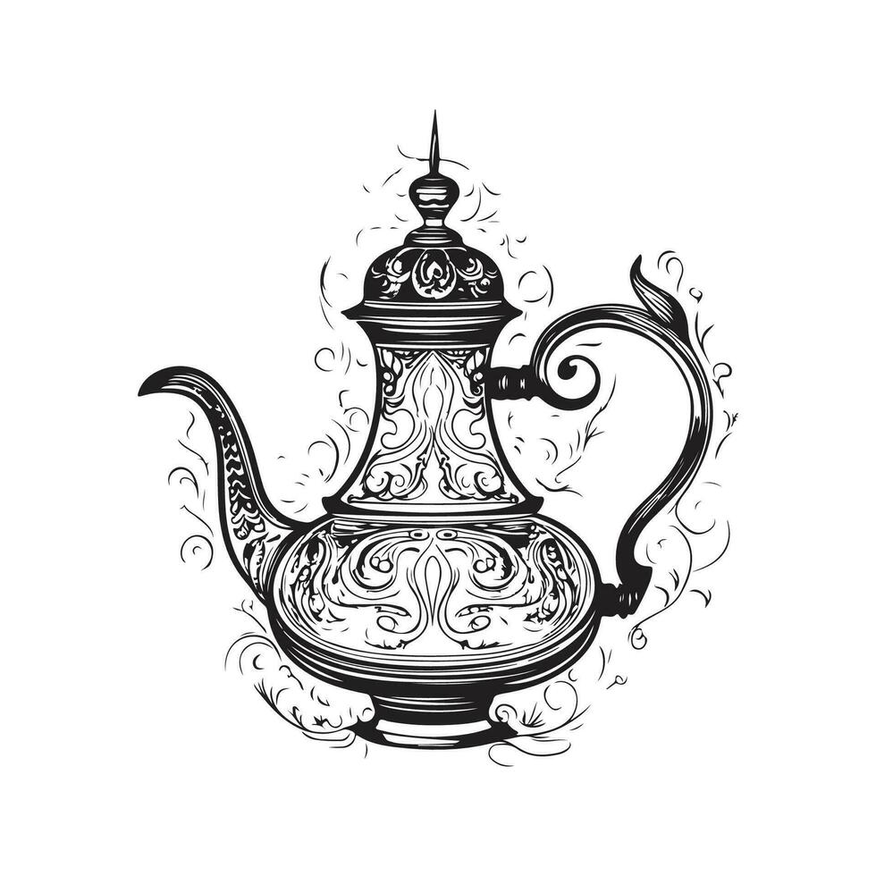 Turks cezve, wijnoogst logo lijn kunst concept zwart en wit kleur, hand- getrokken illustratie vector
