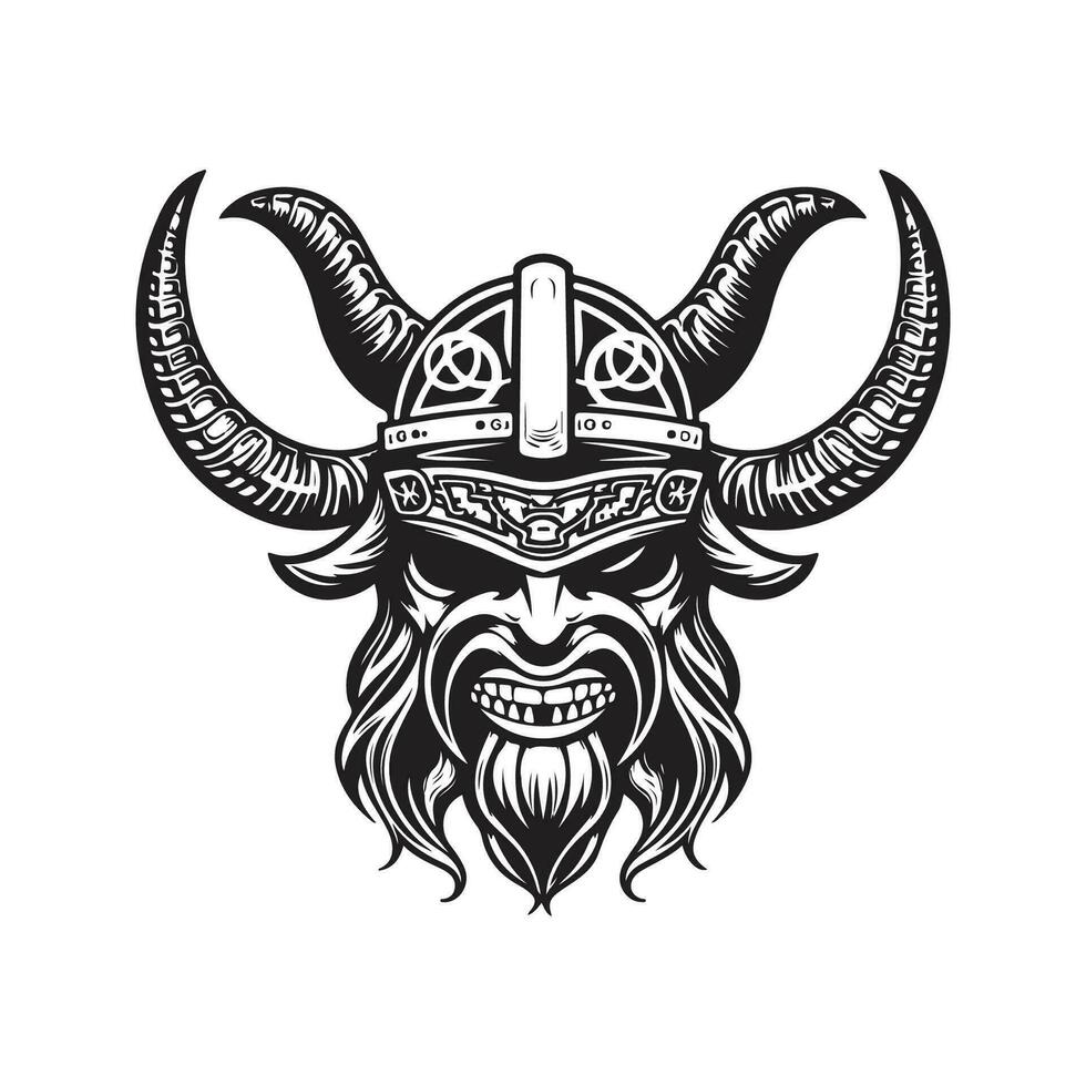 viking monster, wijnoogst logo lijn kunst concept zwart en wit kleur, hand- getrokken illustratie vector