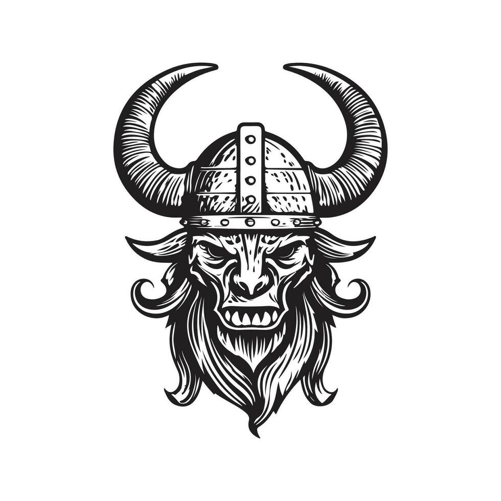 viking monster, wijnoogst logo lijn kunst concept zwart en wit kleur, hand- getrokken illustratie vector