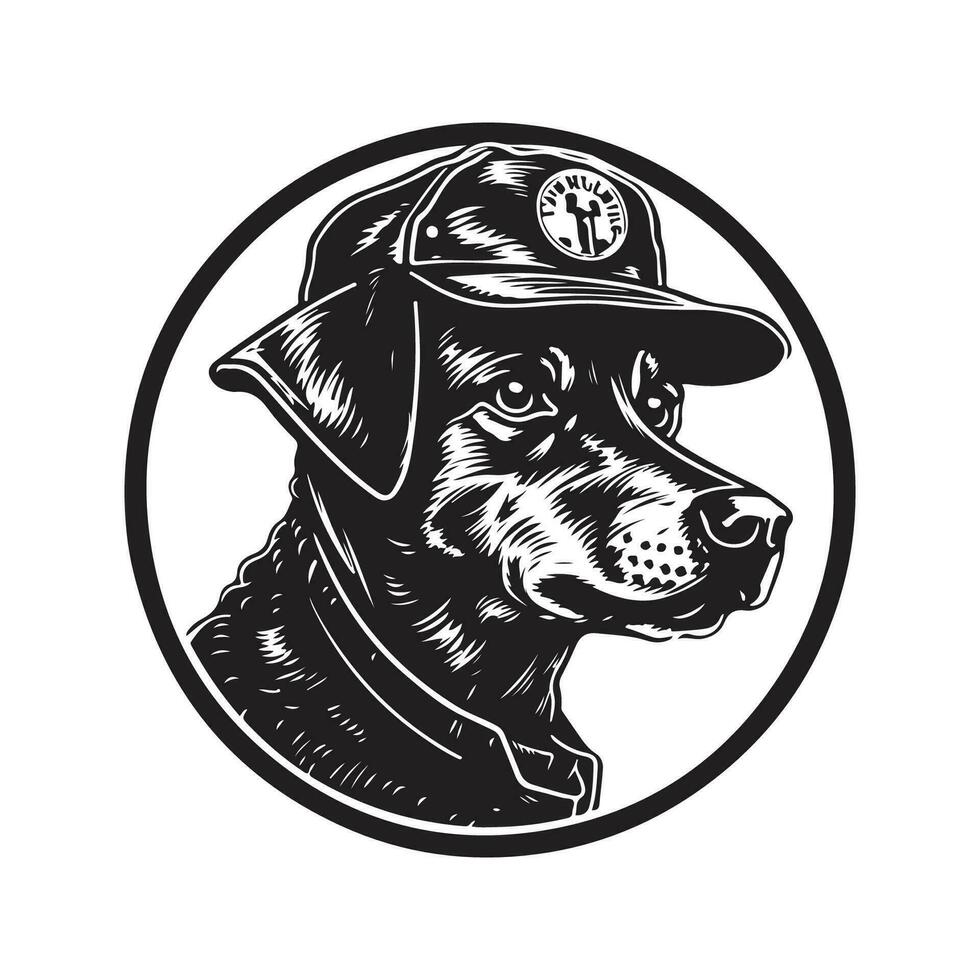 hond vervelend jongen verkenner hoed, wijnoogst logo lijn kunst concept zwart en wit kleur, hand- getrokken illustratie vector