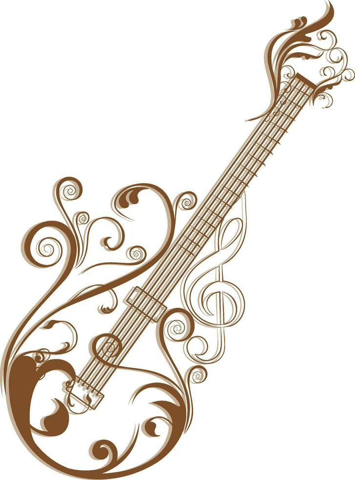 elegant bruin elektrisch gitaar met bloemen patroon. vector