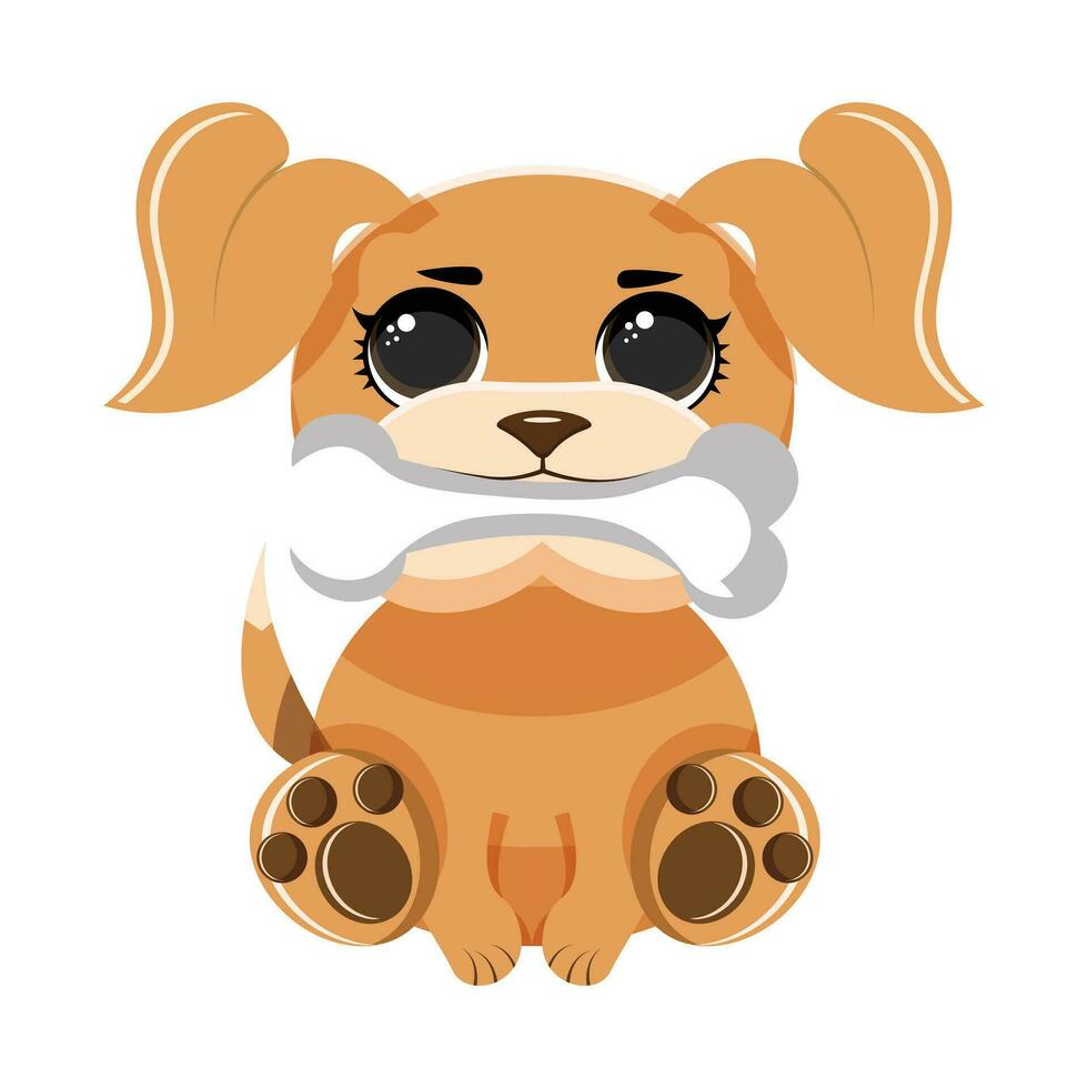 happy cartoon puppy zitten, portret van schattige kleine hond met kraag. hond vriend. vectorillustratie. geïsoleerd op een witte achtergrond. vector