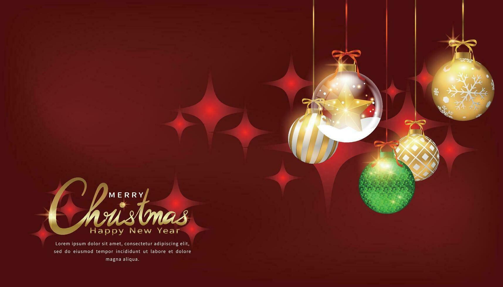 rood achtergrond met sprankelend Kerstmis ornamenten voor Kerstmis poster, groet kaart, achtergrond vector