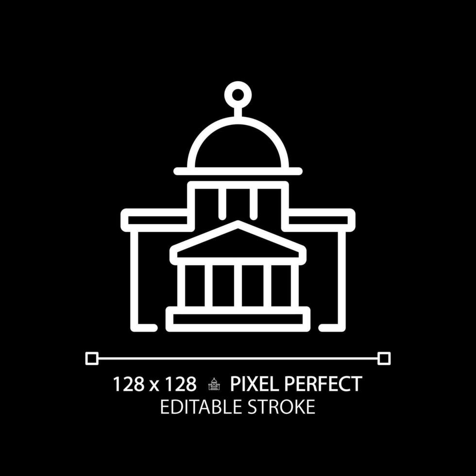 2d pixel perfect bewerkbare wit lineair icoon van regering gebouw, geïsoleerd symbool voor donker modus. vector