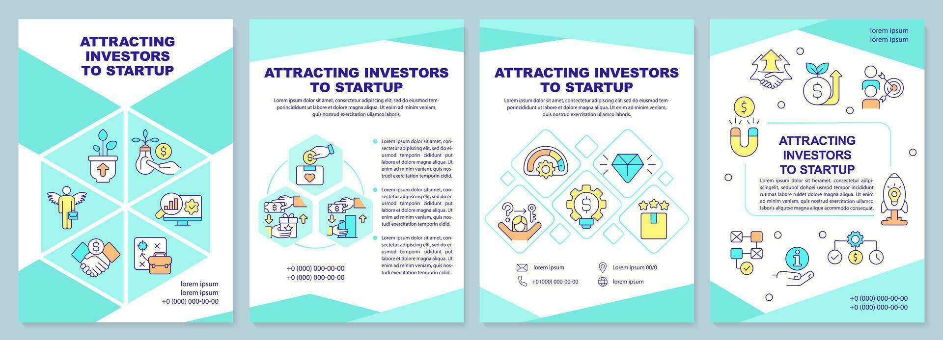 aantrekken investeerders naar opstarten munt brochure sjabloon. brochure ontwerp met lineair pictogrammen. bewerkbare 4 vector indelingen voor presentatie, jaar- rapporten