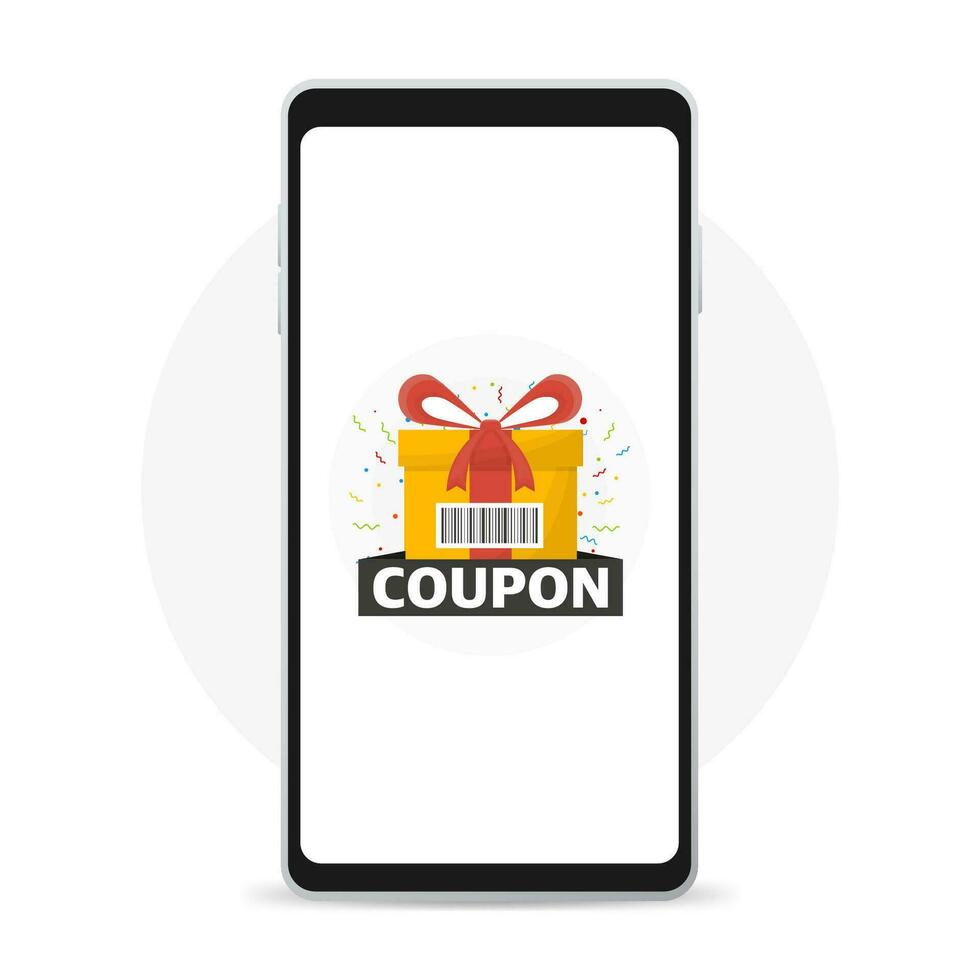 korting coupon icoon en prijzen doos Aan smartphone. vector