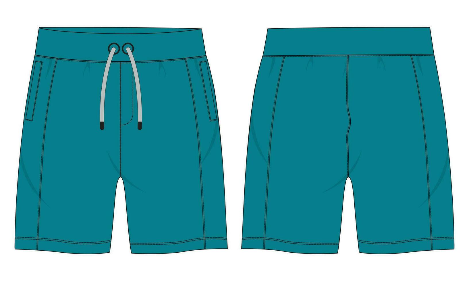 shorts hijgen technisch tekening mode vlak schetsen sjabloon voorkant en terug keer bekeken. kleding jogger shorts vector illustratie bespotten omhoog voor kinderen en jongens