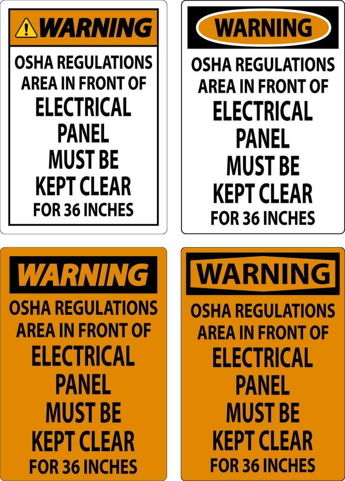 waarschuwing teken osha regelgeving - Oppervlakte in voorkant van elektrisch paneel moet worden gehouden Doorzichtig voor 36 inches vector