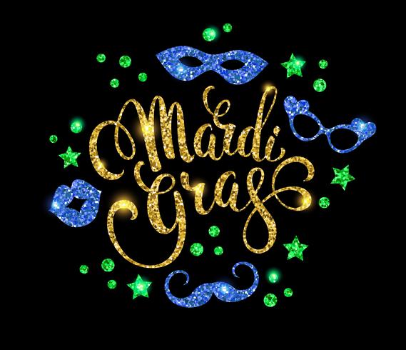 Mardi Gras. Glittering belettering ontwerp voor Banners, Flyers, Pla vector