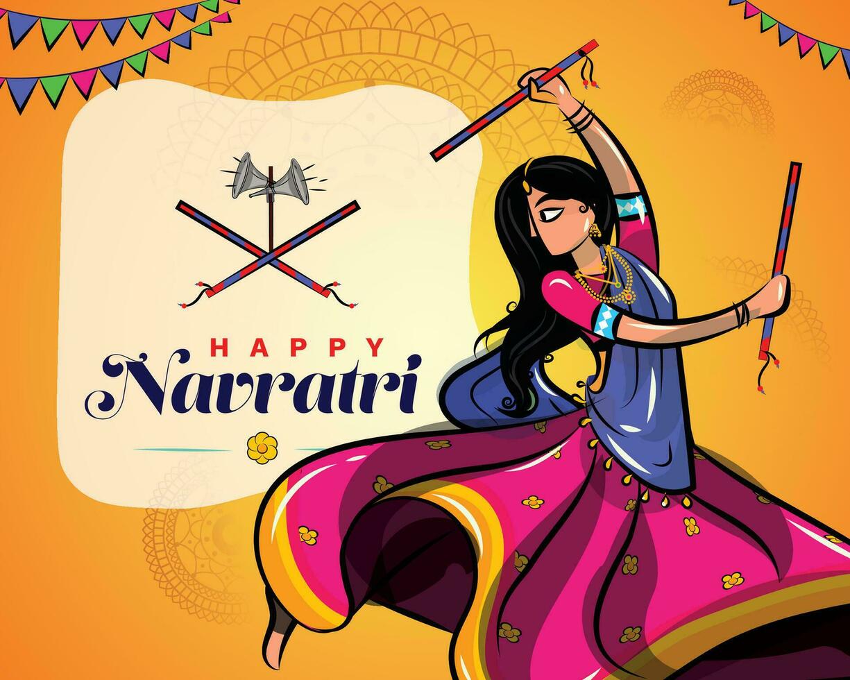 vector illustratie van een Dames spelen traditioneel volk dans garba Aan dandiya nacht vieren navratri gedurende dussehra