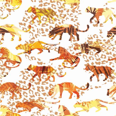 Naadloos exotisch patroon met abstracte silhouetten van dieren. vector