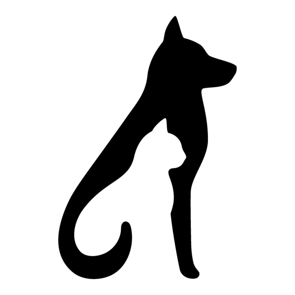 hond en kat zwart profiel silhouet. huisdieren zitten samen, kant visie geïsoleerd Aan wit achtergrond. ontwerp voor veterinair kliniek, winkel, dier bedrijf. vector illustratie