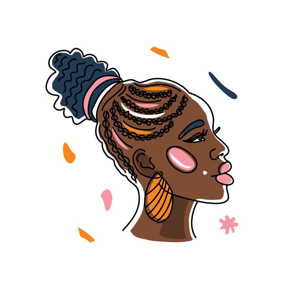 portret afrikaanse vrouw met een mooi kapsel, mensenrechten, bestrijding van racisme. zeer fijne tekeningen, minimalisme stijl. zwarte geschiedenis maand illustratie. vector