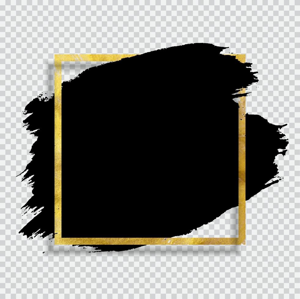 grunge penseel verf penseelstreek met vierkante gouden frame achtergrond. vector illustratie