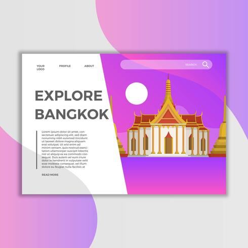 Platte Bangkok Landmark Landingspagina Vector Sjabloon