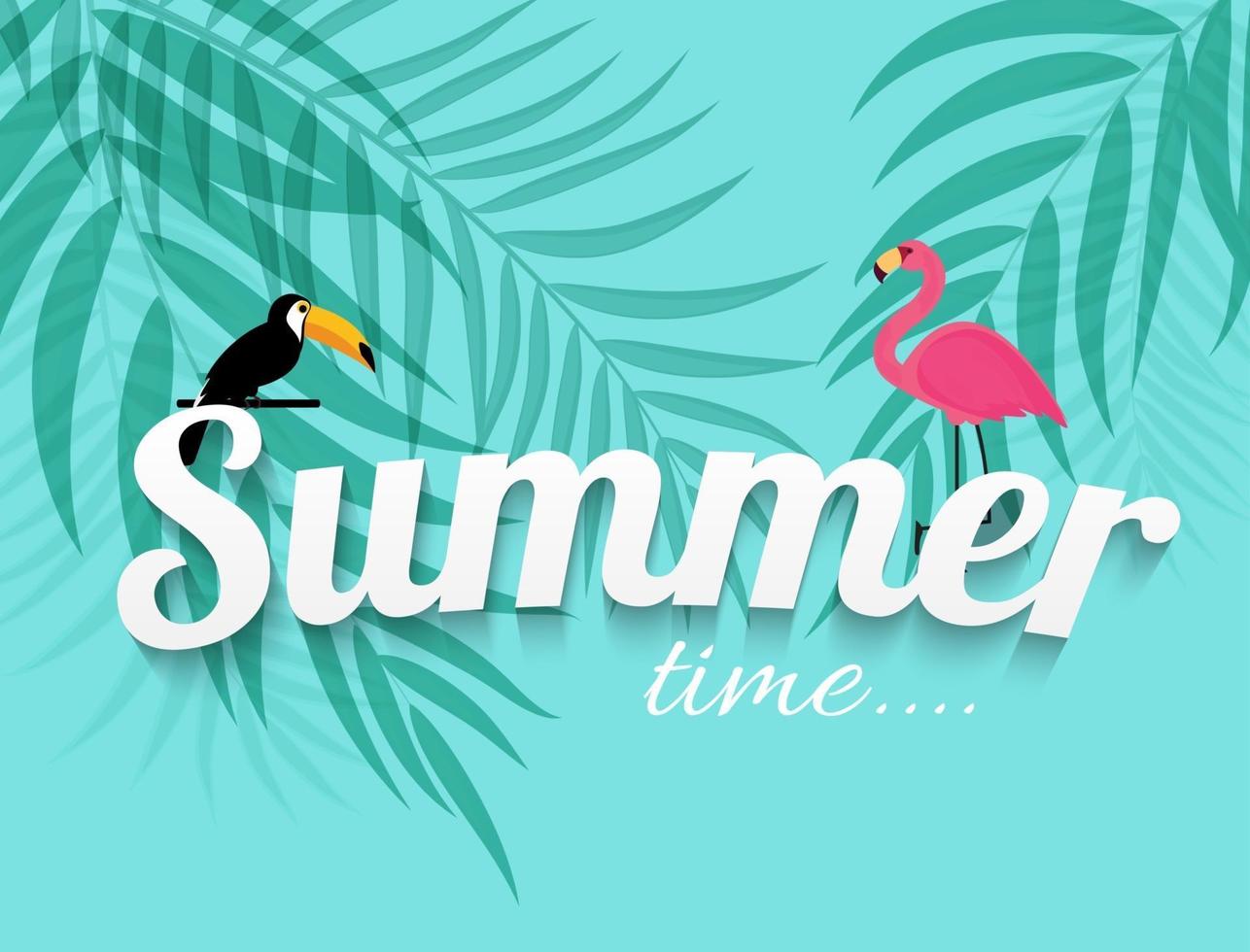 abstracte zomertijd achtergrond met flamingo en toekan. vector illustratie