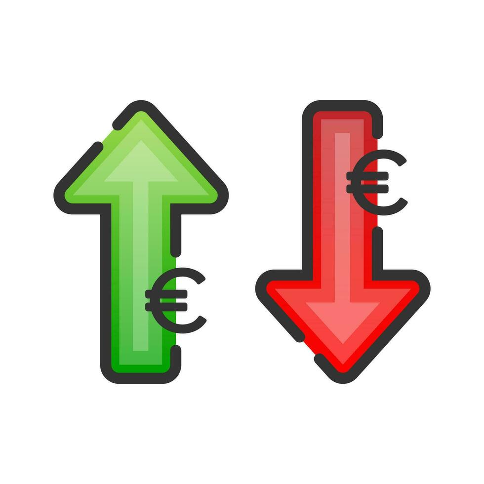 omhoog en naar beneden euro teken Aan wit achtergrond vector