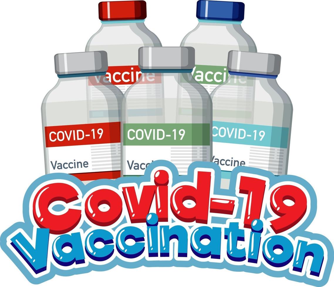 covid-19 vaccinatiebanner met veel vaccinflessen vector