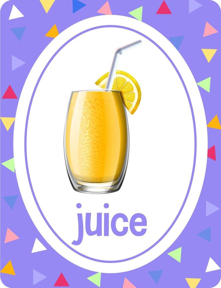 woordenschat flashcard met woord juice vector