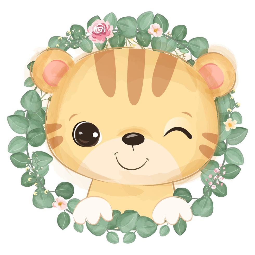 schattige babytijger in aquarelillustratie vector