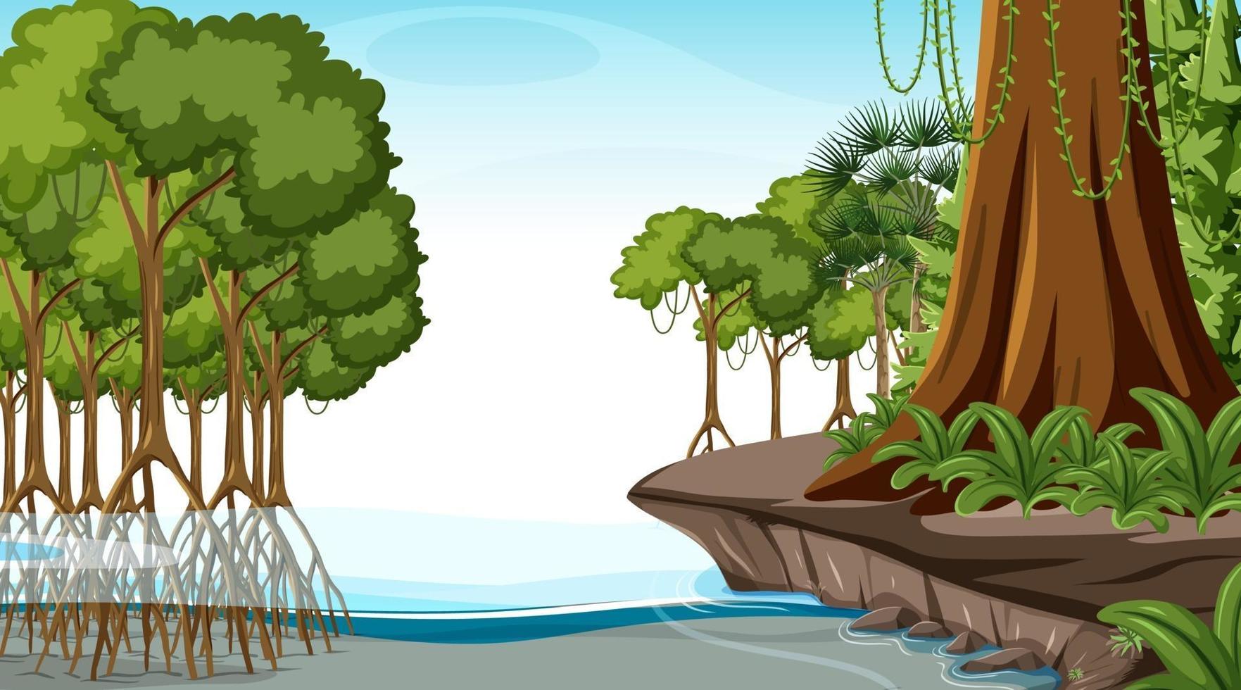 natuurtafereel met mangrovebos overdag in cartoonstijl vector