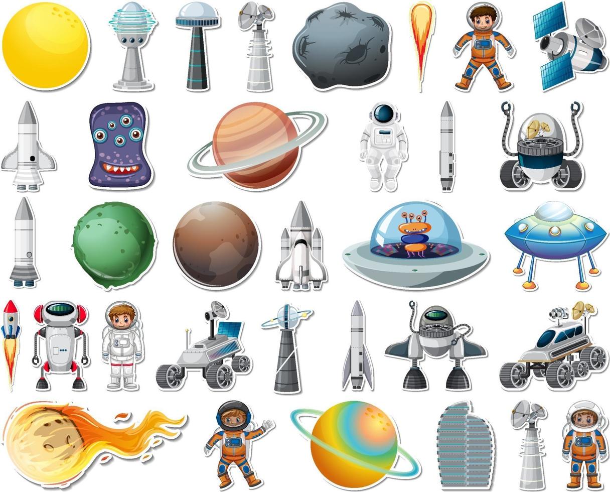 set stickers met geïsoleerde objecten van het zonnestelsel vector