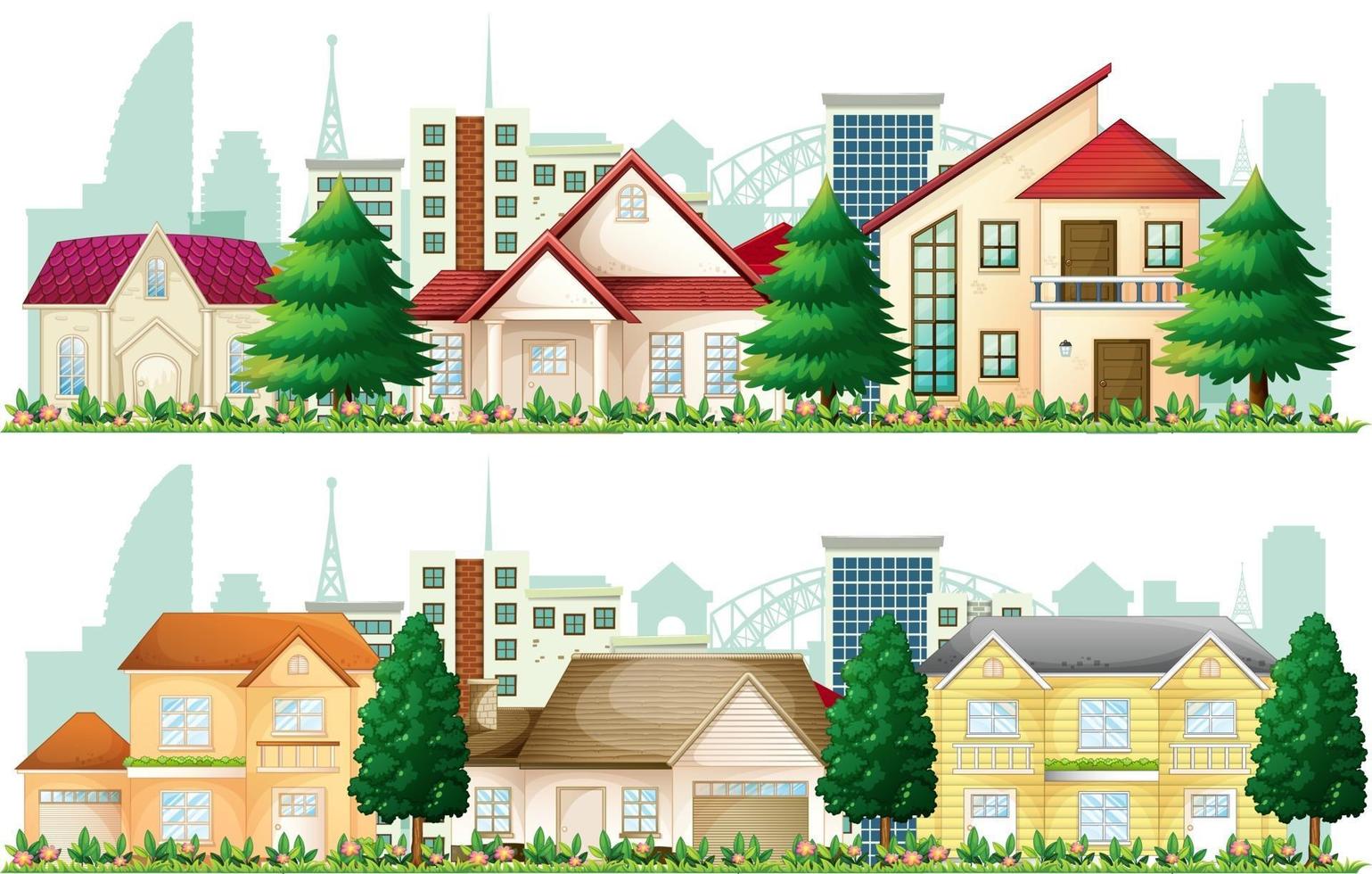 aantal huizen in de voorsteden op witte achtergrond vector