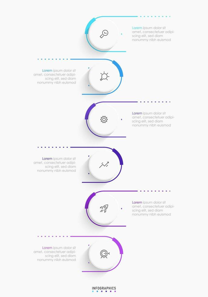 vector infographic labelontwerpsjabloon met pictogrammen en 6 opties of stappen. kan worden gebruikt voor procesdiagram, presentaties, workflowlay-out, banner, stroomschema, infografiek.