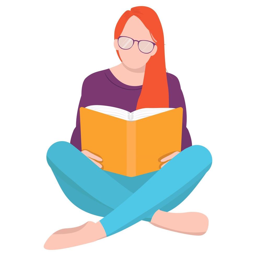 jonge vrouw leest het boek geïsoleerd op de witte achtergrond. vector illustratie