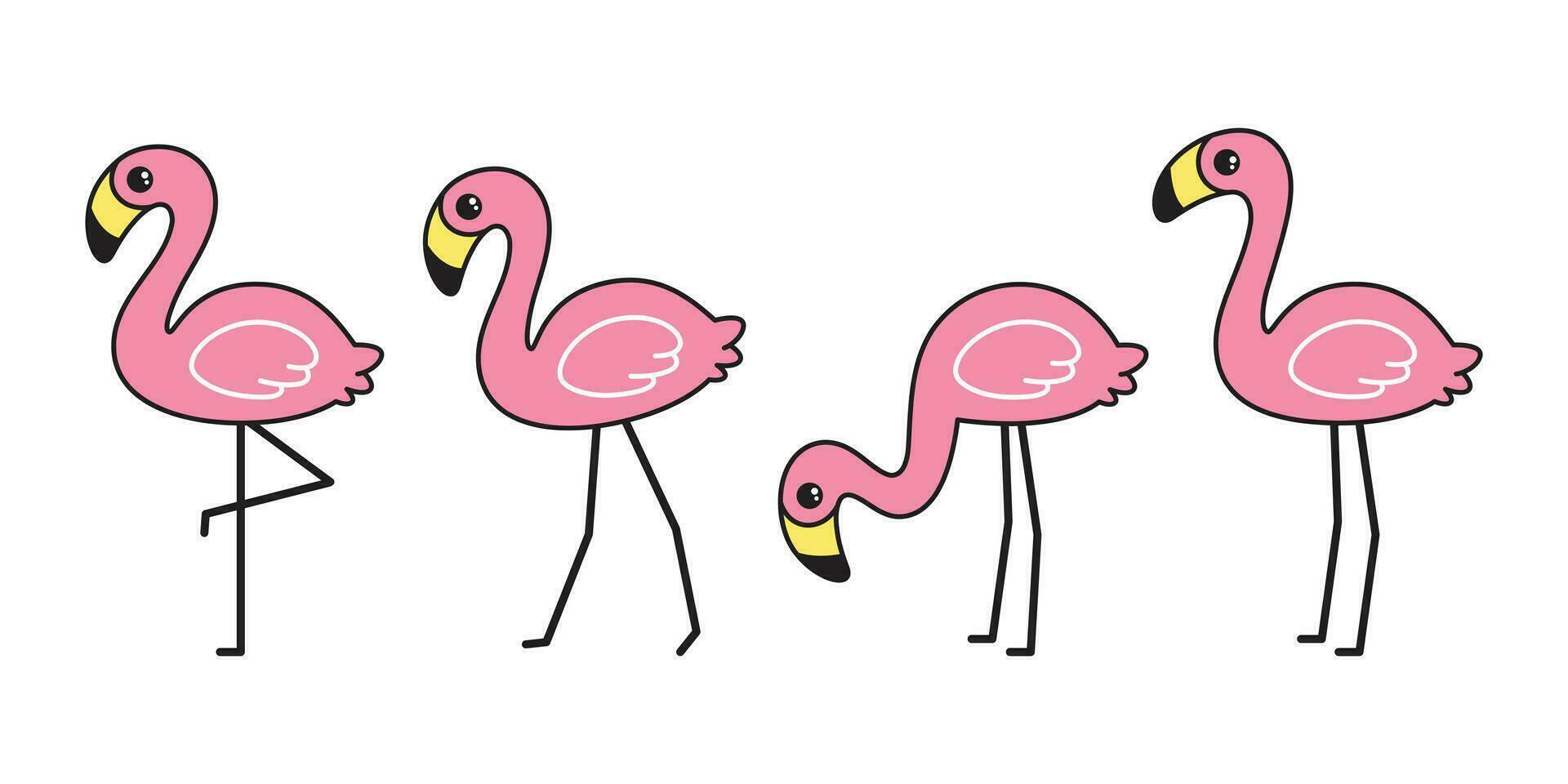 flamingo vector icoon roze flamingo's verzameling tekenfilm karakter dier exotisch natuur wild fauna illustratie tekening