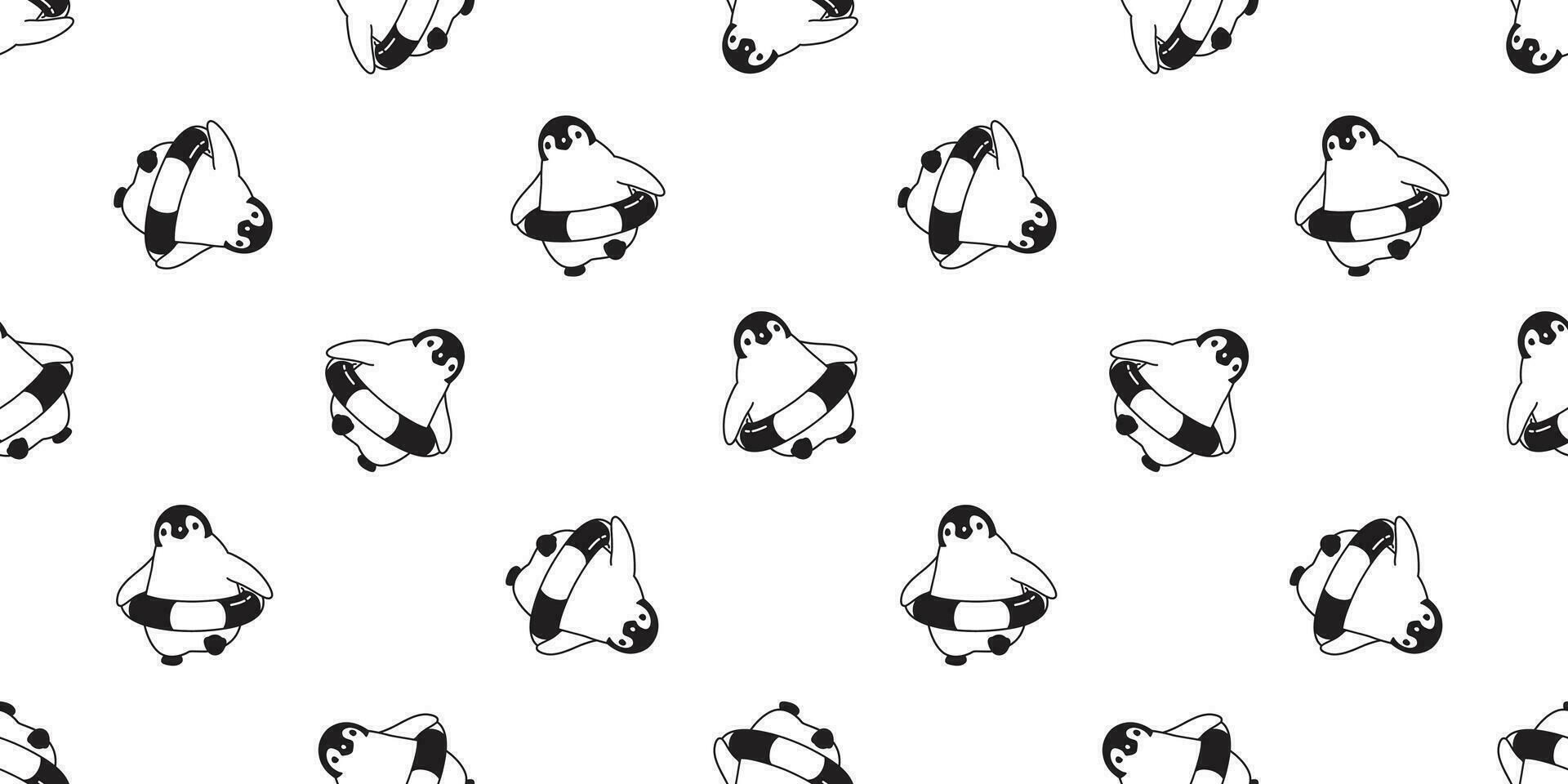 pinguïn naadloos patroon vector zwemmen ring zwembad tekenfilm tegel achtergrond herhaling behang sjaal geïsoleerd illustratie tekening