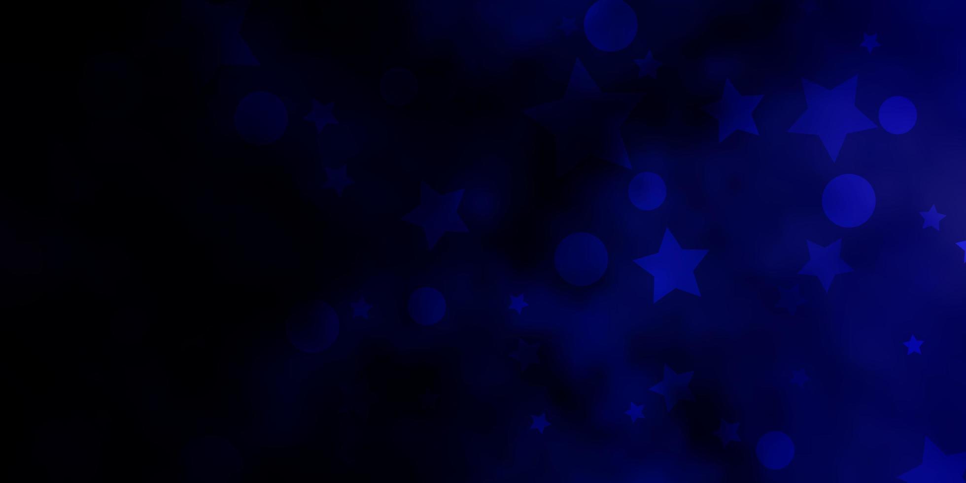 donkerblauwe vectorachtergrond met cirkels, sterren. kleurrijke illustratie met verloop stippen, sterren. textuur voor jaloezieën, gordijnen. vector