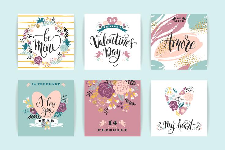 Set van Happy Valentines Day-kaarten. vector