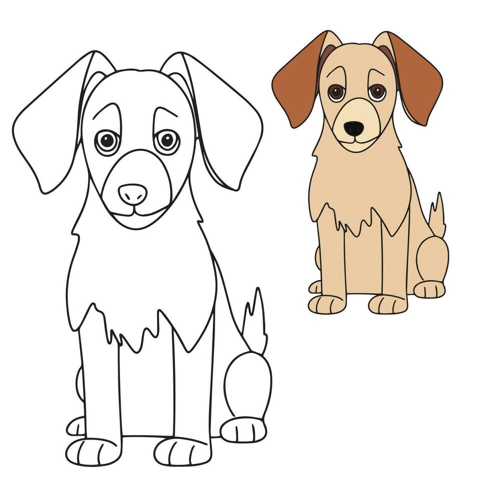 hond tekening. puppy kleur bladzijde. weinig hond kleur boek voor kinderen onderwijs. vector illustratie.