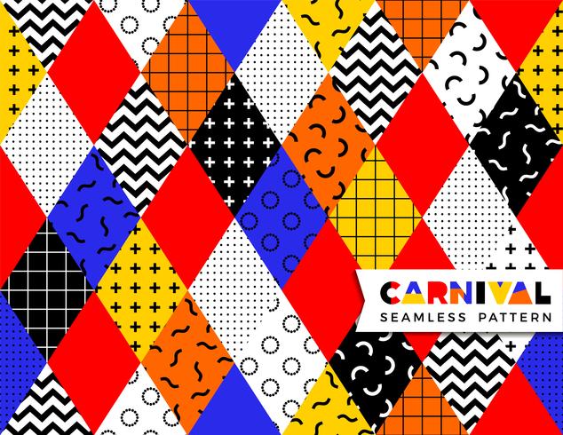 Carnaval naadloos patroon in de stijl van Memphis. vector